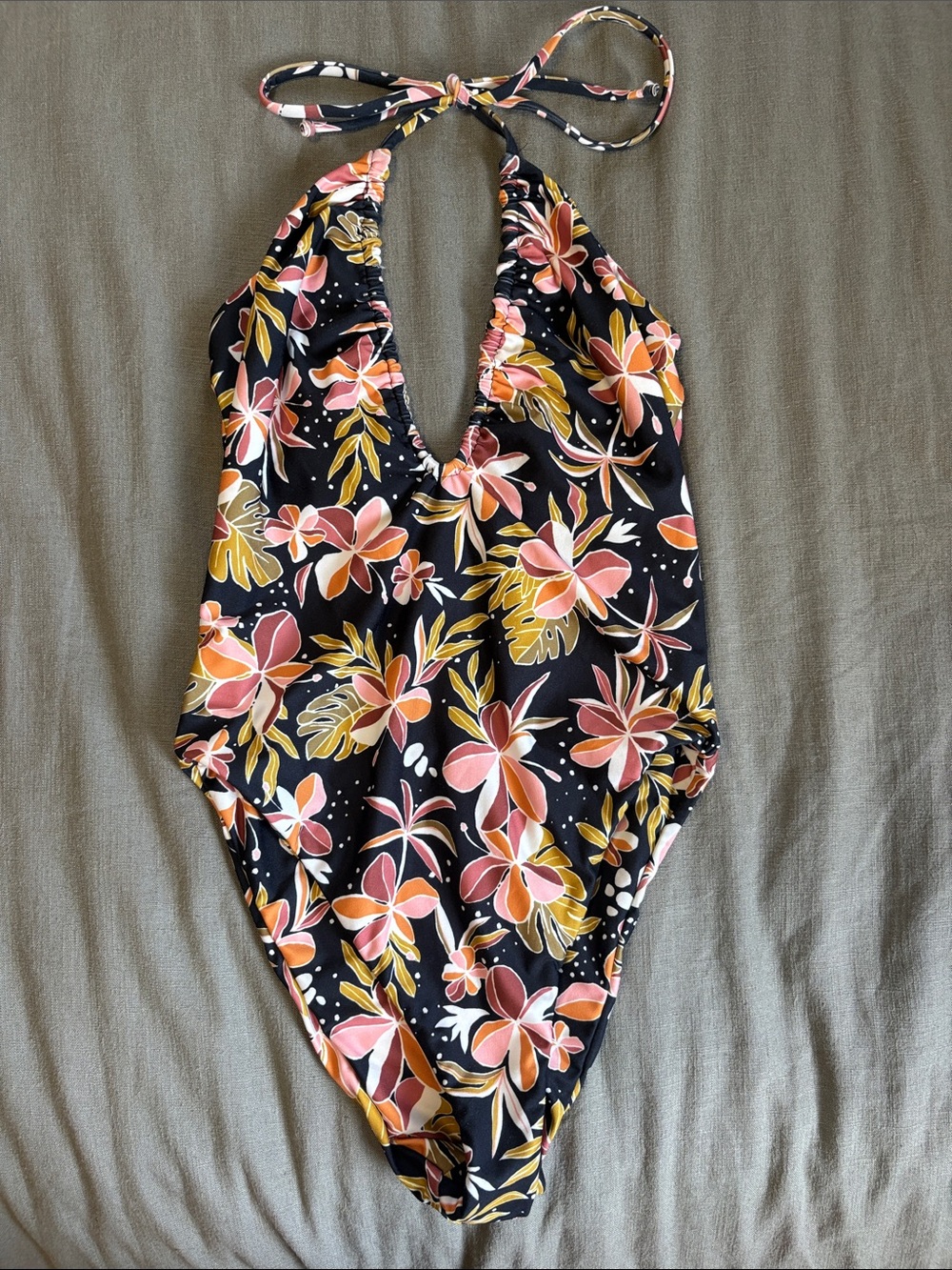 Volcom Black One-Piece Swimsuit with Floral Print